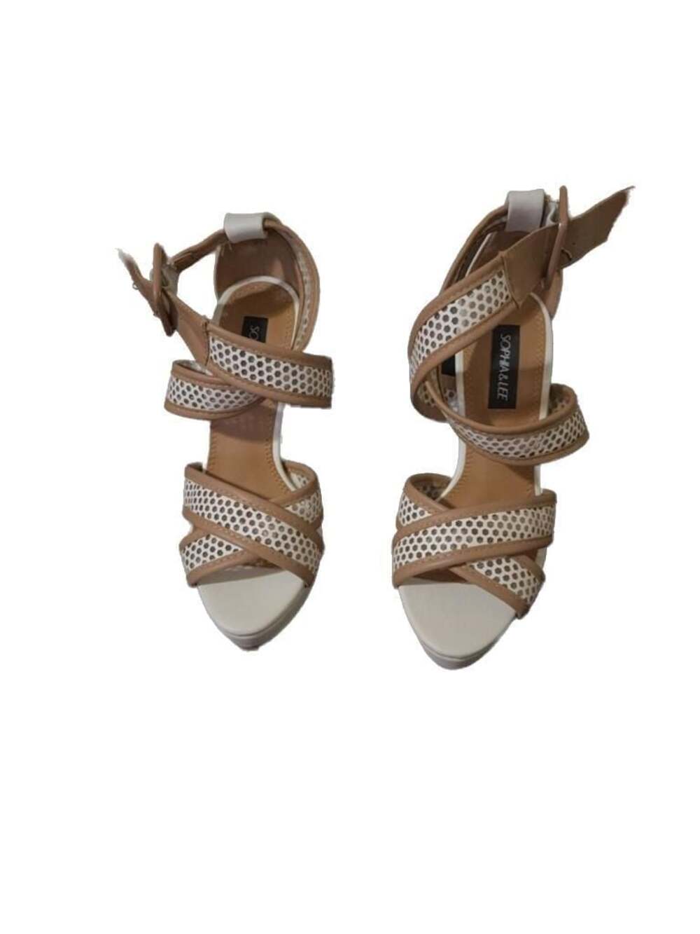 Sophia & Lee Heidy White/Tan Platform Stiletto Heels Size 5.5